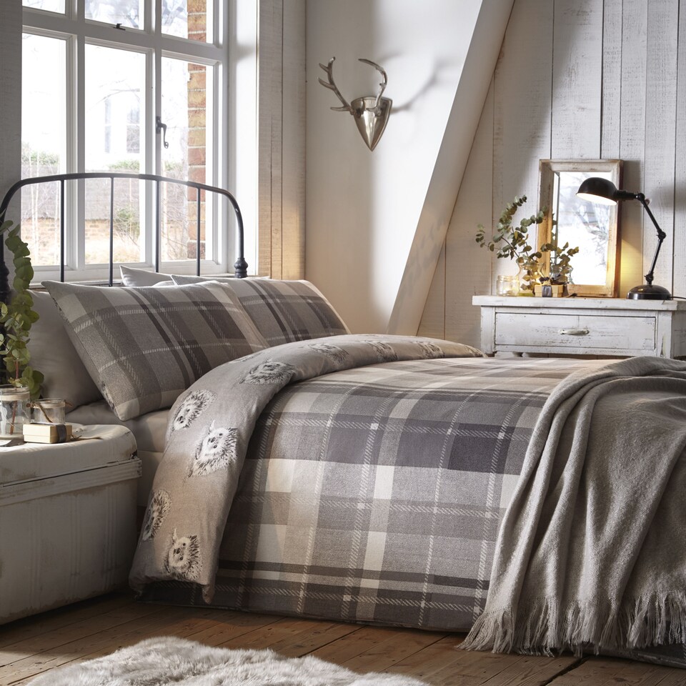 image 1 of D & D Colville Check Duvet Cover Set Grey