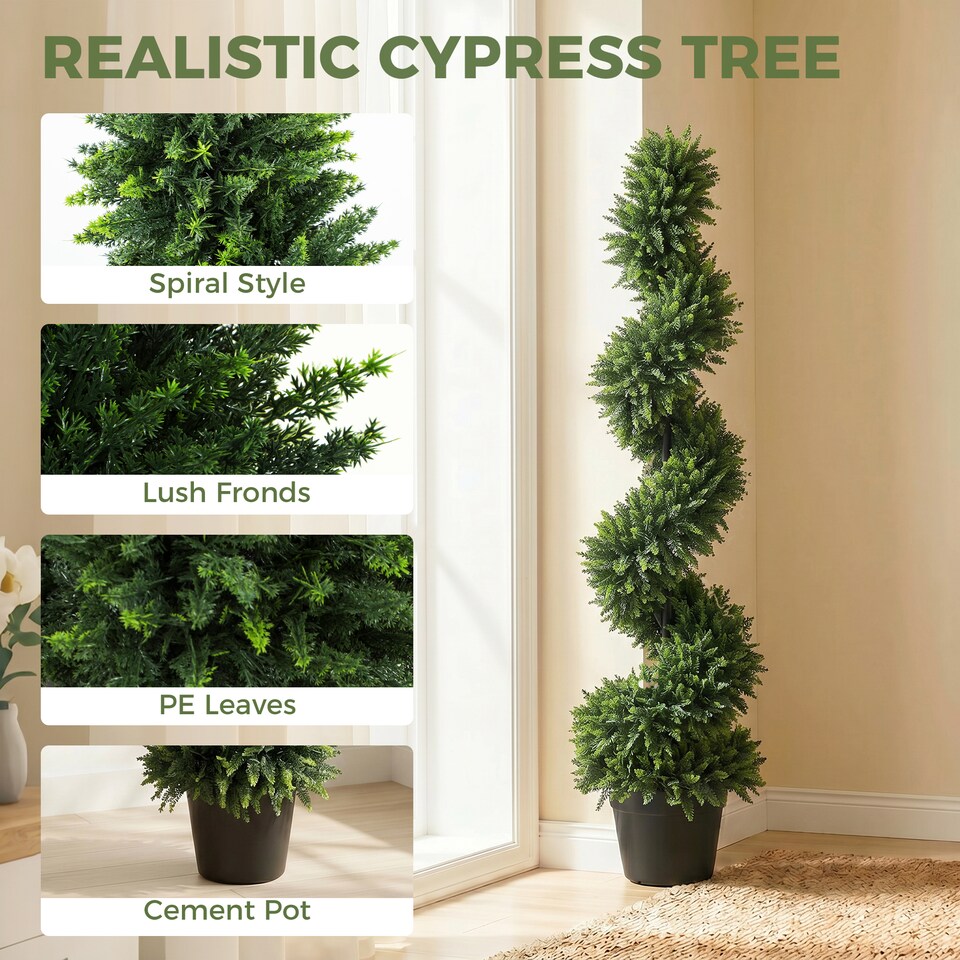 image 1 of Artificial Cypress Topiary Tree with 700 Leaves, Set of 2
