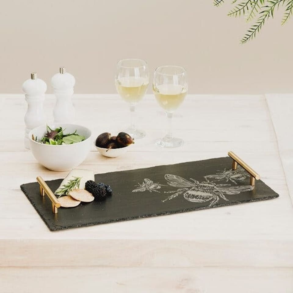 image 1 of The Just Slate Company Large Bee Slate Serving Tray Gift Boxed
