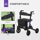 image 3 of HOMCOM Folding Rollator Walker with Seat, Backrest, Lightweight Walking Frame with Storage Bag, Dual Brakes, Adjustable Handle Height, Suspension System, 4 Wheeled Walker for Seniors, Purple