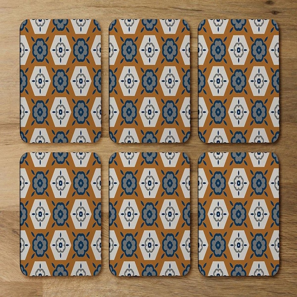 image 1 of Rust orange background with gray, navy blue and beige (Coaster)