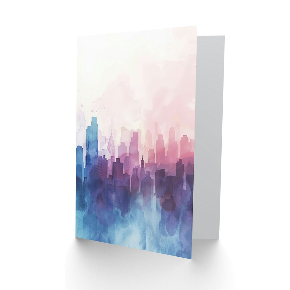 image 1 of Pastel City Skyline Modern Watercolour Soft Him Her Birthday Card