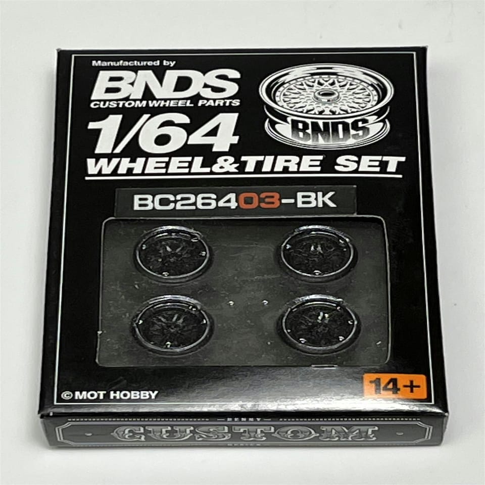 image 1 of BNDS Custom Wheel Parts Wheel and Tyre Set Gloss Black 1:64 MOT Hobby BC26403BK