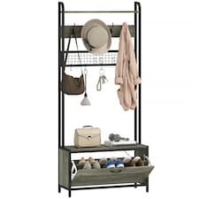 HOMCOM Industrial Hall Tree Coat Rack Stand with Shoe Cabinet Grey | Black | 80W x 30D x 180H cm
