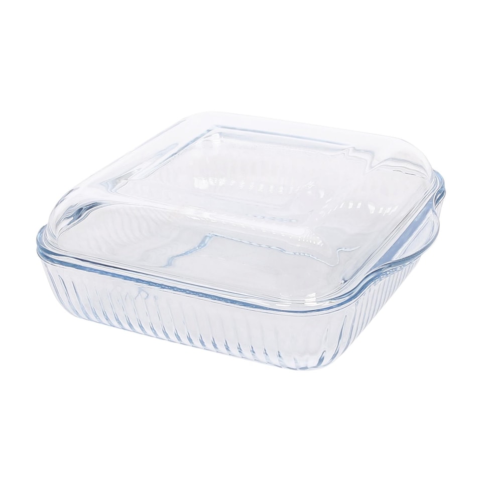 image 1 of Argon Tableware Optical Square Glass Oven Dish with Lid - 24cm x 21cm | Clear | Clear | 24cm x 21cm