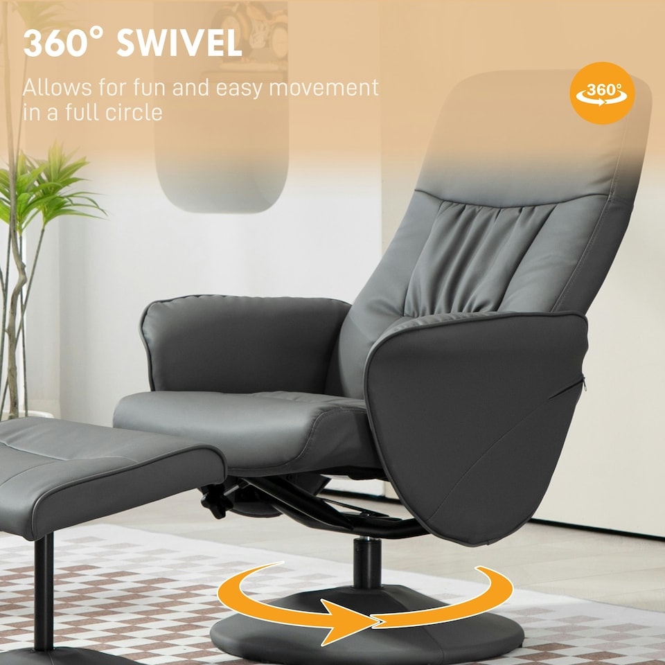 image 1 of HOMCOM PU Leather Armchair and Footrest Swivel Recliner Grey