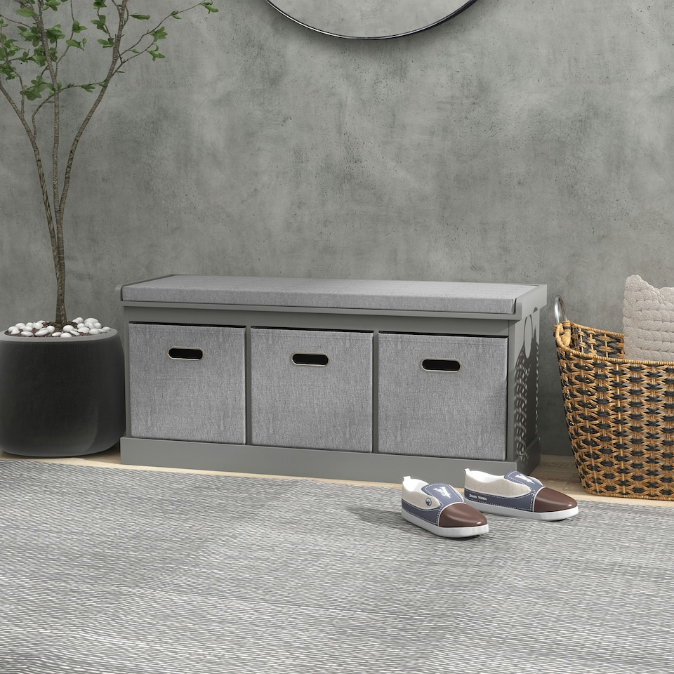 image 1 of HOMCOM Shoe Bench with Seat, Shoe Storage Bench Fabric Drawers, Grey White