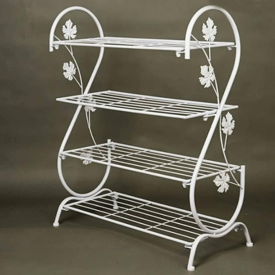 image 1 of Living and Home 4 Tier Metal Shoe Rack- White