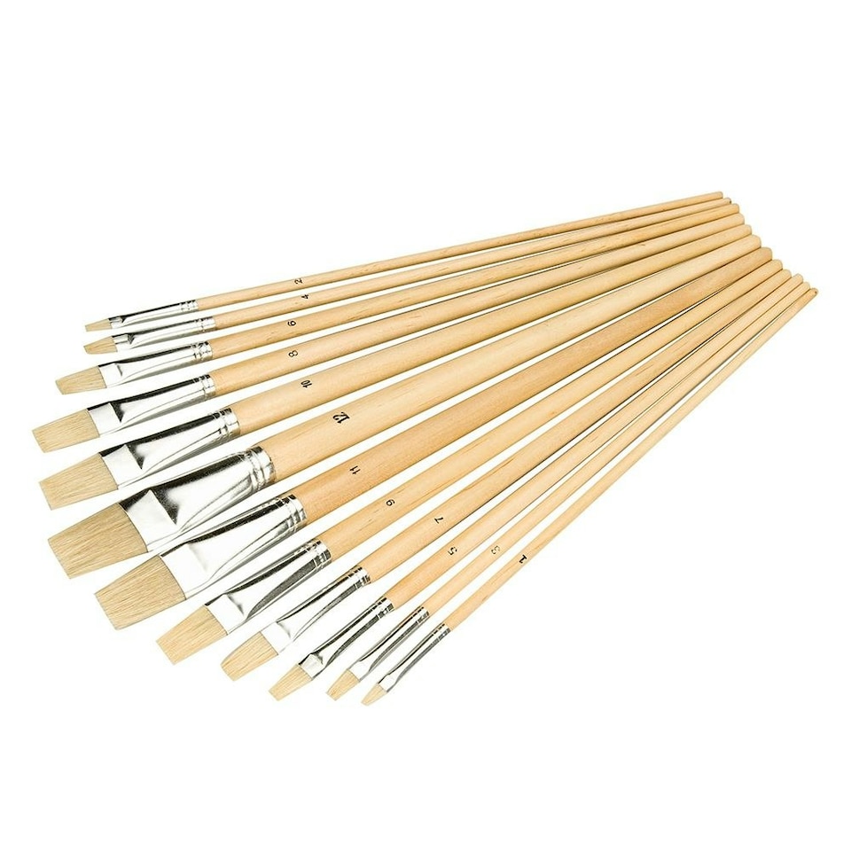 Silverline - Artists Paint Brush Set 12pce - Flat Tips
