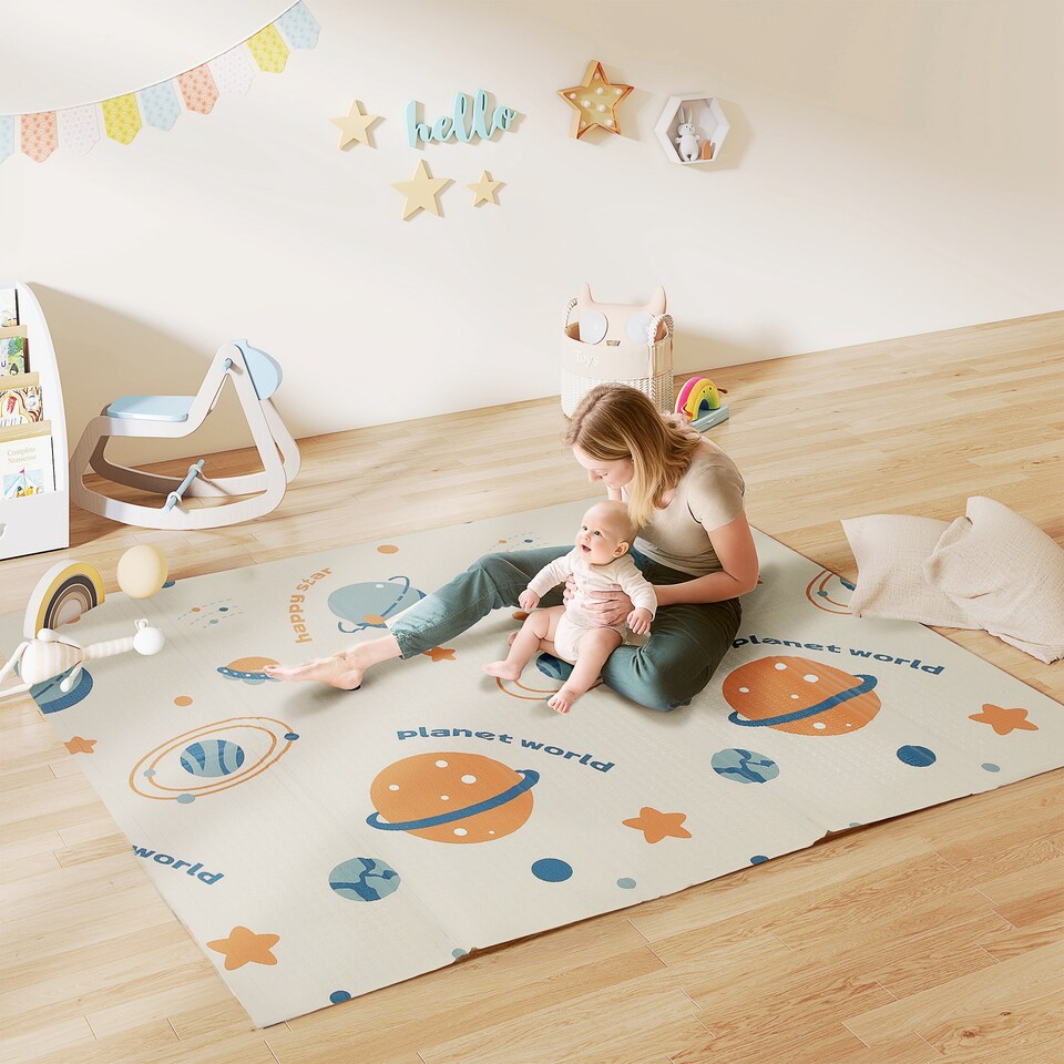 image 1 of AIYAPLAY Baby Play Mat, Foldable Activity Playmat, Astronaut & Planet Theme
