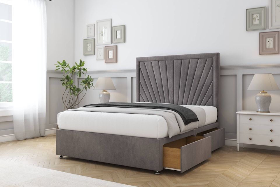 image 1 of Sloomy Somerset Slate Naples Divan Bed Base 2 Drawers Same Side With 54 Inch Floor Standing Headboard | Grey | Slate | King | 1