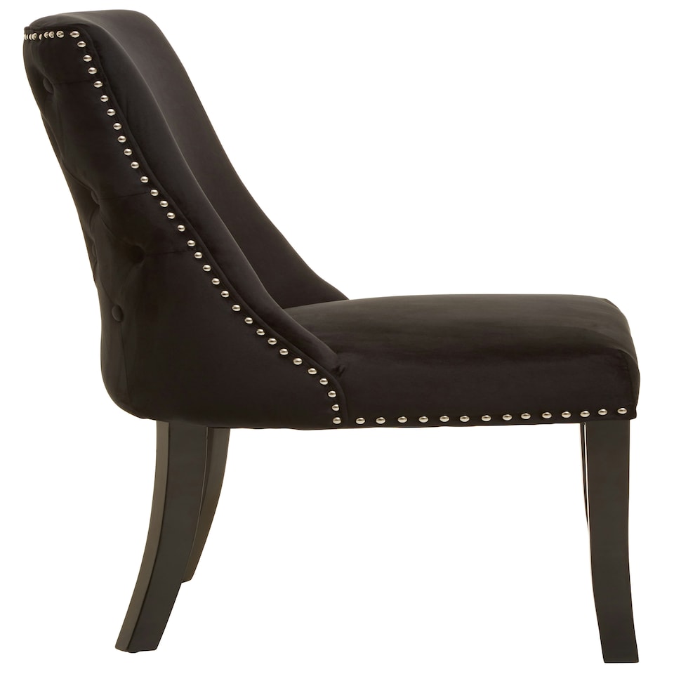 image 1 of Interiors by Premier Black Velvet Dining Chair, Curved High Back Office Chair, Aesthetic Velvet Accent chair for Living Room