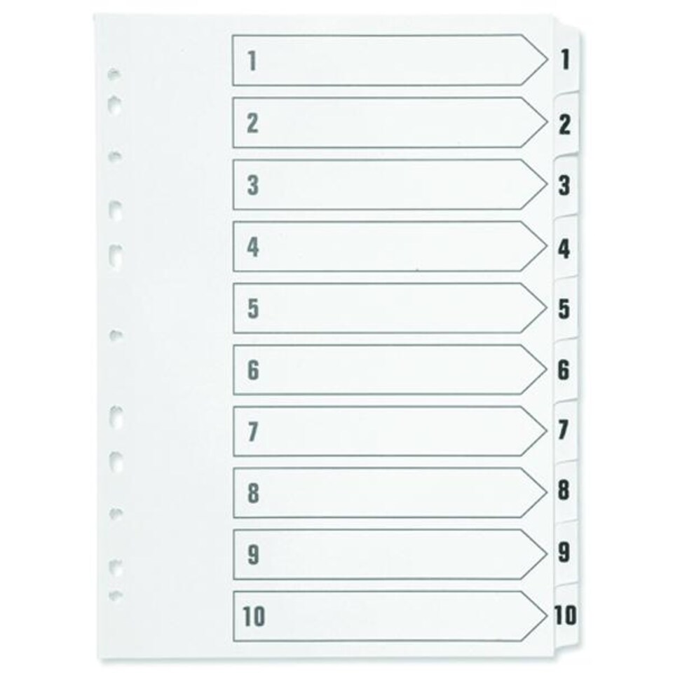 image 1 of A4 1-10 Index Multi-punched Polypropylene White