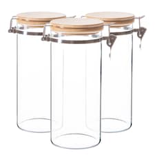 Argon Tableware Glass Storage Jars with Wooden Clip Lids - 1.4 Litre - Pack of 3