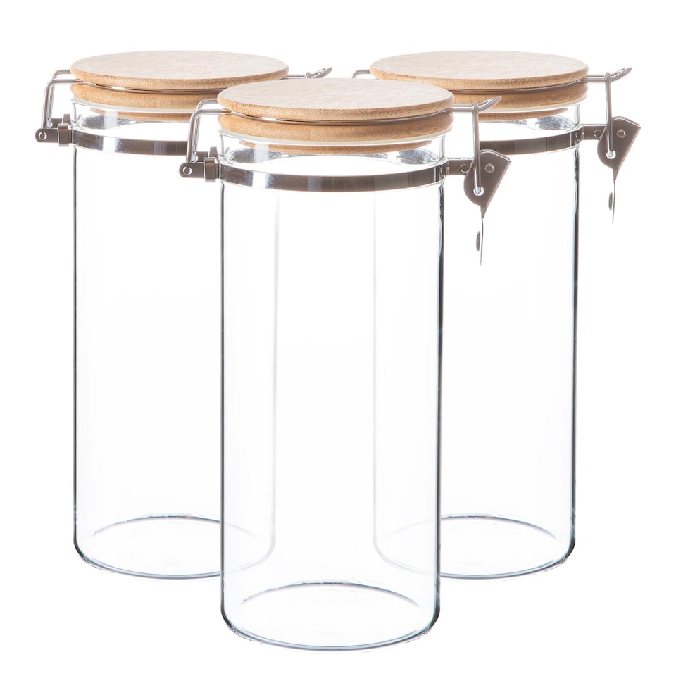 image 1 of Argon Tableware Glass Storage Jars with Wooden Clip Lids - 1.4 Litre - Pack of 3