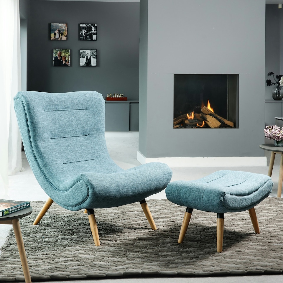 image 1 of Madelia Textured Fabric Accent Chair and Stool - Teal