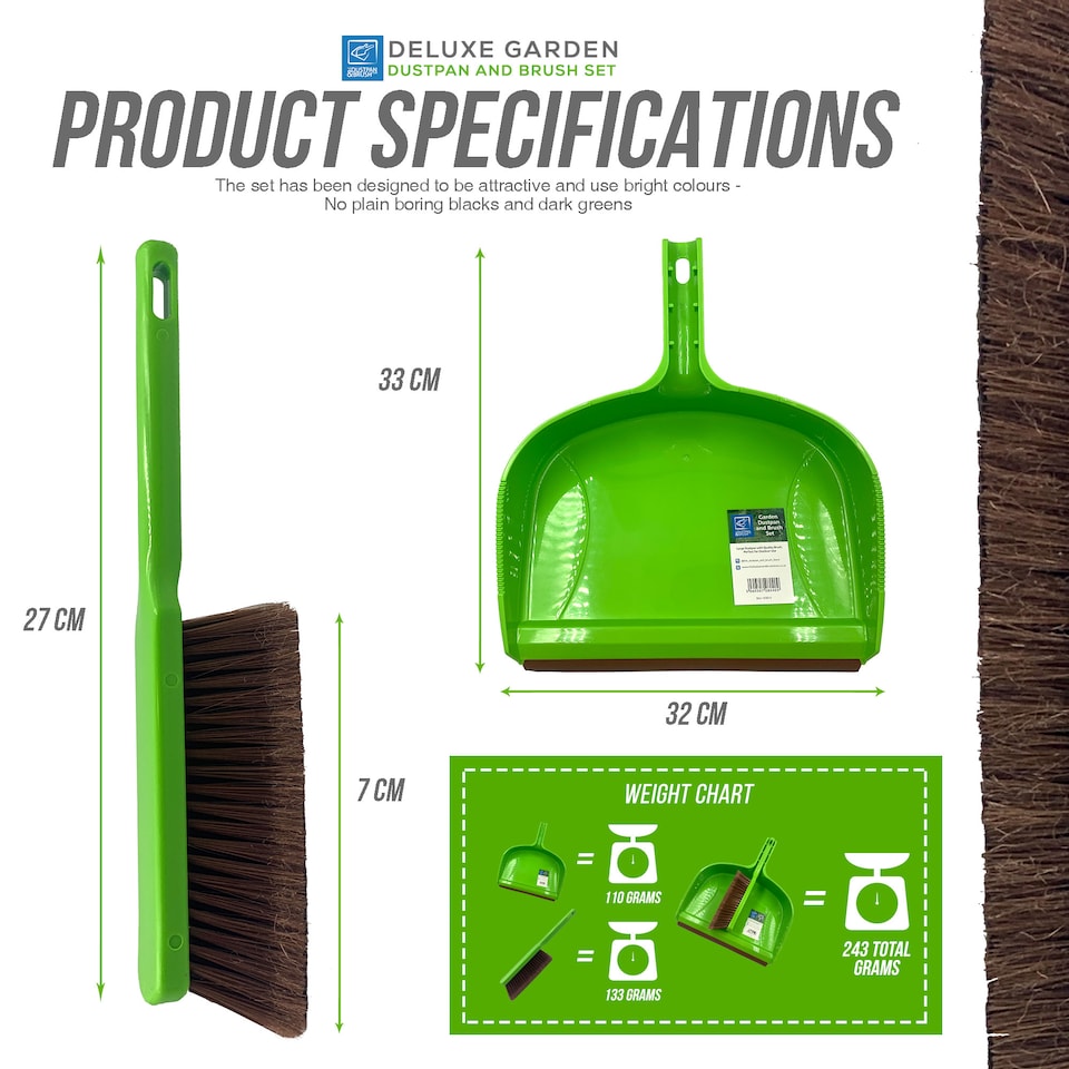 image 1 of Deluxe Garden Dustpan and Brush Set Large Outdoor Dustpan with Stiff Bristle Brush