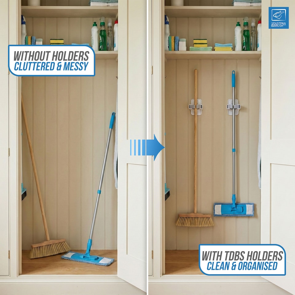 image 1 of Mop and Broom Holder Wall Mounted Easy Storage Gripper for Cleaning Tools