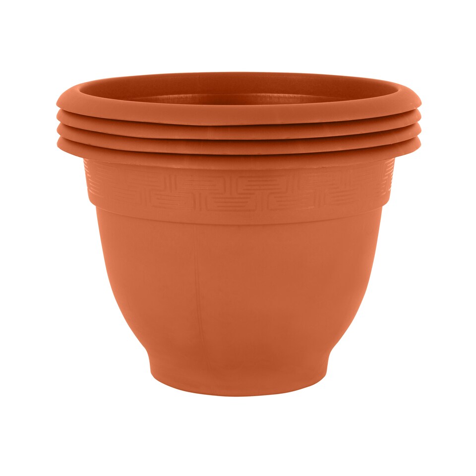 image 1 of Bell Pot 4x 48cm Round Plastic Garden Planter Orange