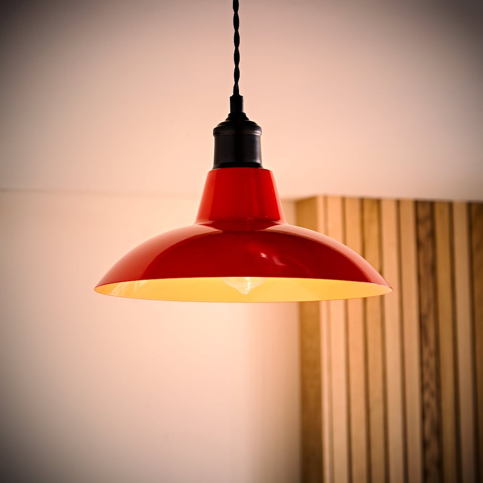 image 1 of ValueLights Civic Red Metal Fit Ceiling Pendant Light Shade and Bulb