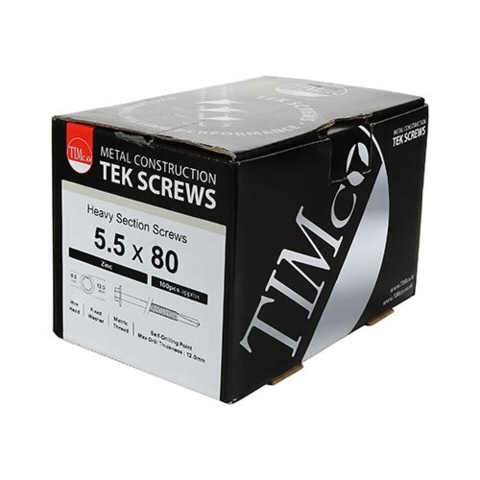 image 1 of Timco - Metal Construction Heavy Section Screws - Hex - EPDM Washer - Self-Drilling - Zinc (Size 5.5 x 80 - 100 Pieces)