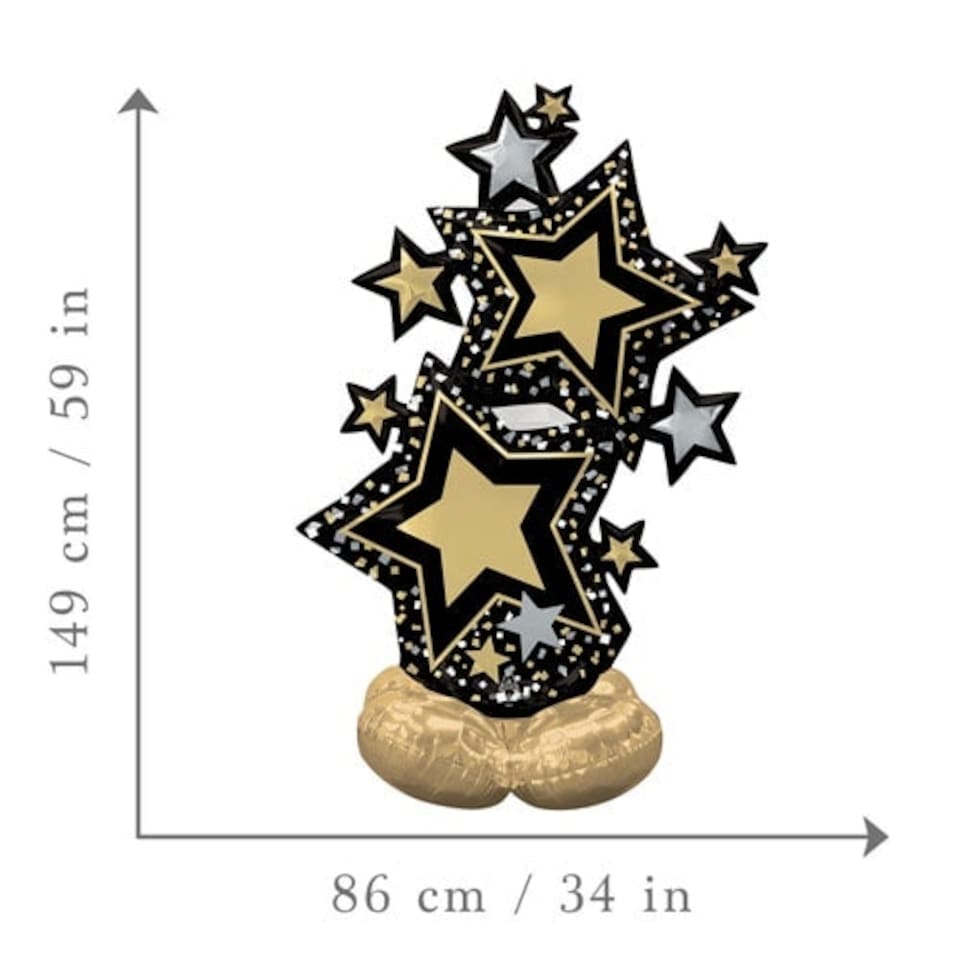 image 1 of Black & Gold Star Cluster Airloonz Air Fill Giant Foil Balloon 149cm / 59 in