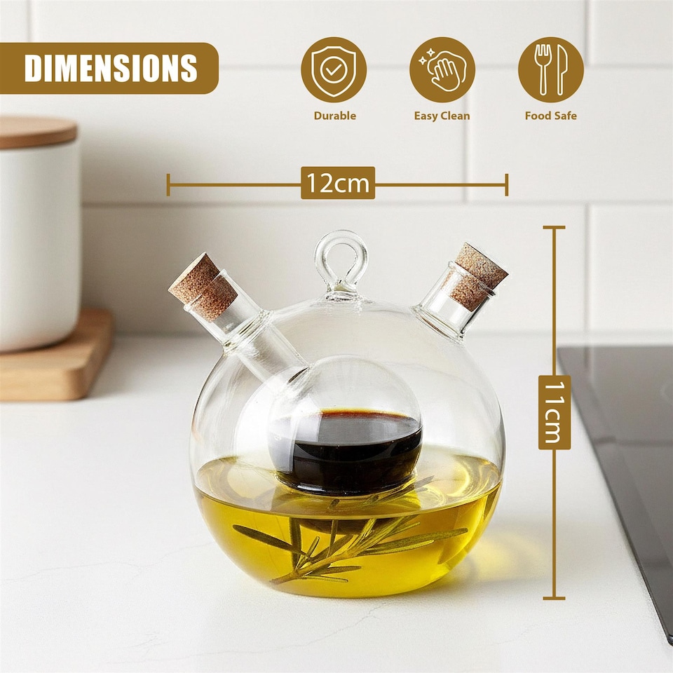 image 1 of GEEZY Oil and Vinegar Dispenser Bottle Glass Olive Oil Pourer Dual Chambers 490ml