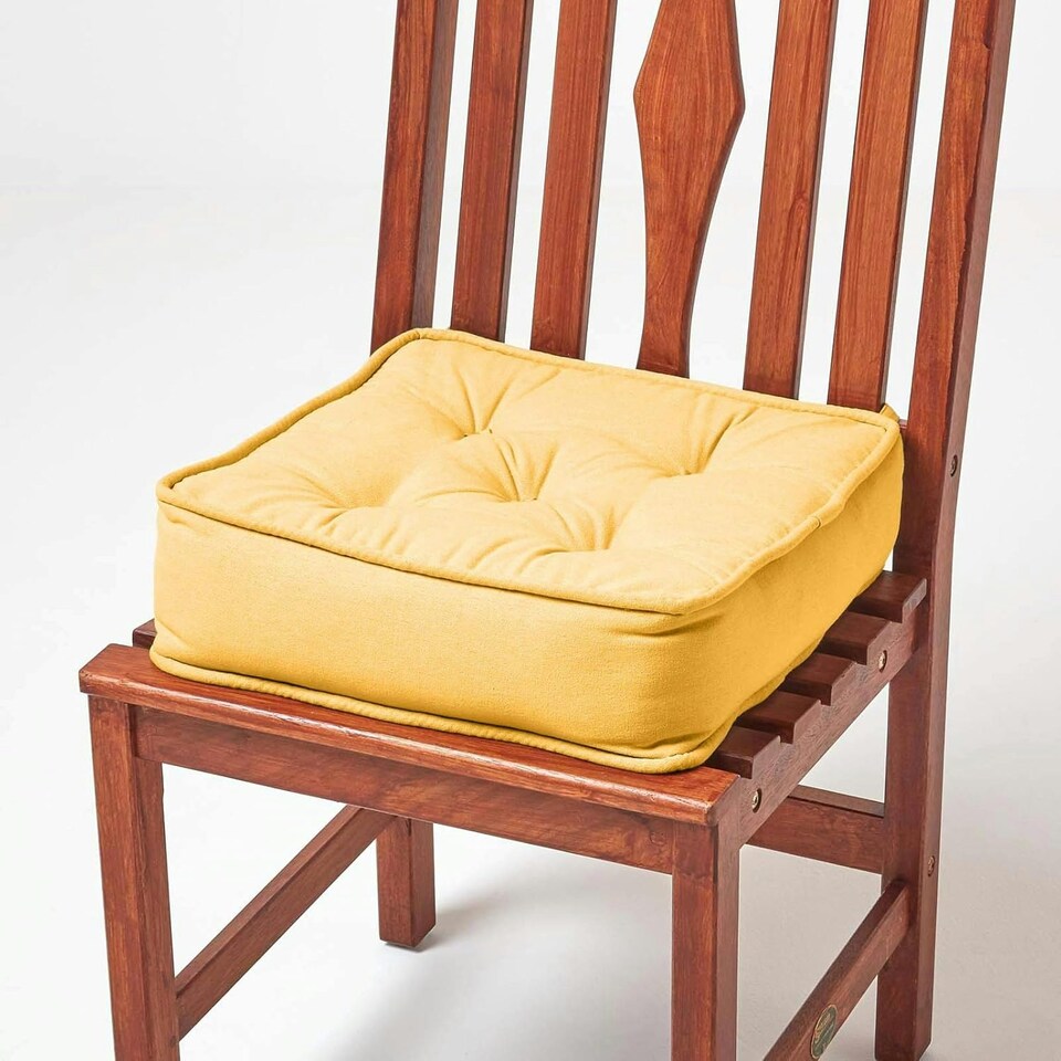 image 1 of Homescapes Mustard Cotton Dining Booster Cushion Yellow