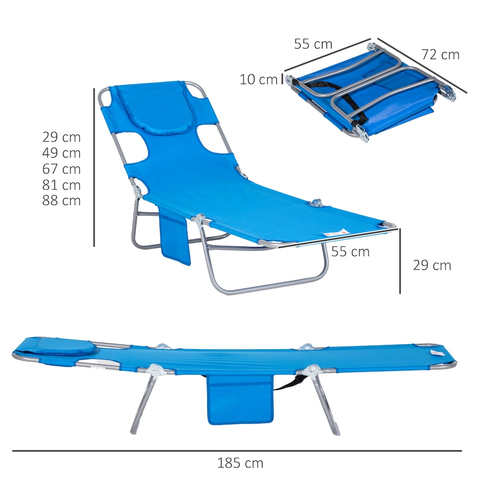 image 1 of Outsunny Sun Lounger with Reading Hole, Folding Garden Lounger, Blue
