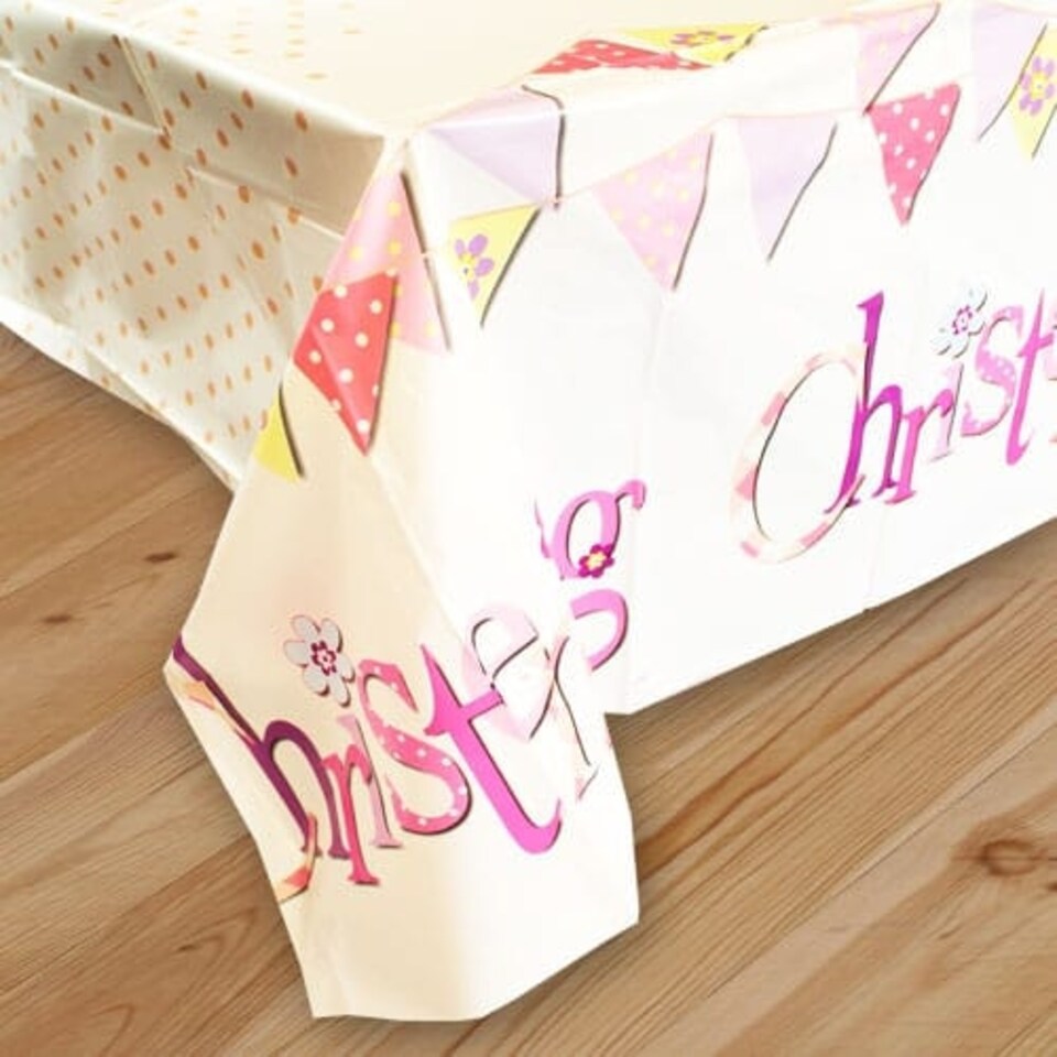 Christening Pink Plastic Tablecover 213cm x 137cm