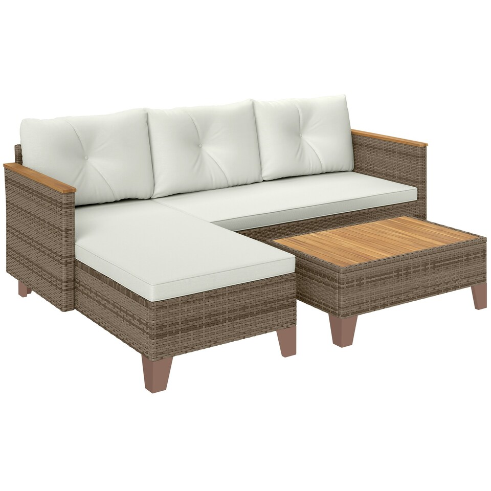 image 1 of Outsunny L Shaped Garden Conversation Chaise Lounge Furniture, Cream