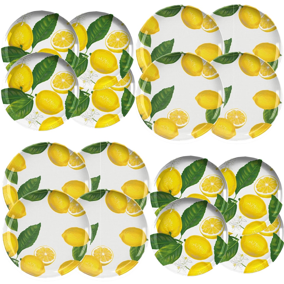image 1 of Lemon Fresh 16 Piece Melamine/Plastic Dinner & Side Plates - Set for 8 | Yellow | Set for 8