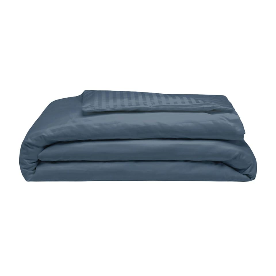 image 1 of Belledorm 540 Thread Count Satin Stripe Duvet Cover Set - Navy - Double