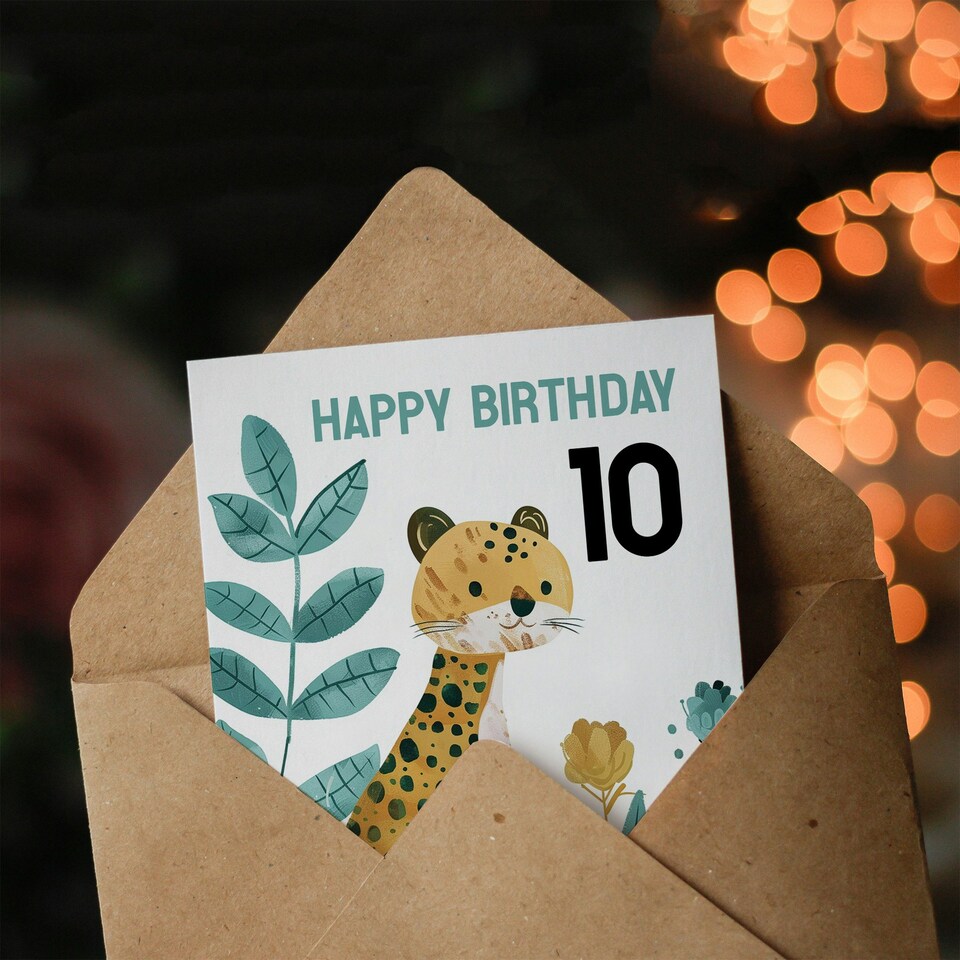 image 1 of Cute Jungle Plants Fun Kids Age 10 Year Old Child 10th Birthday Card