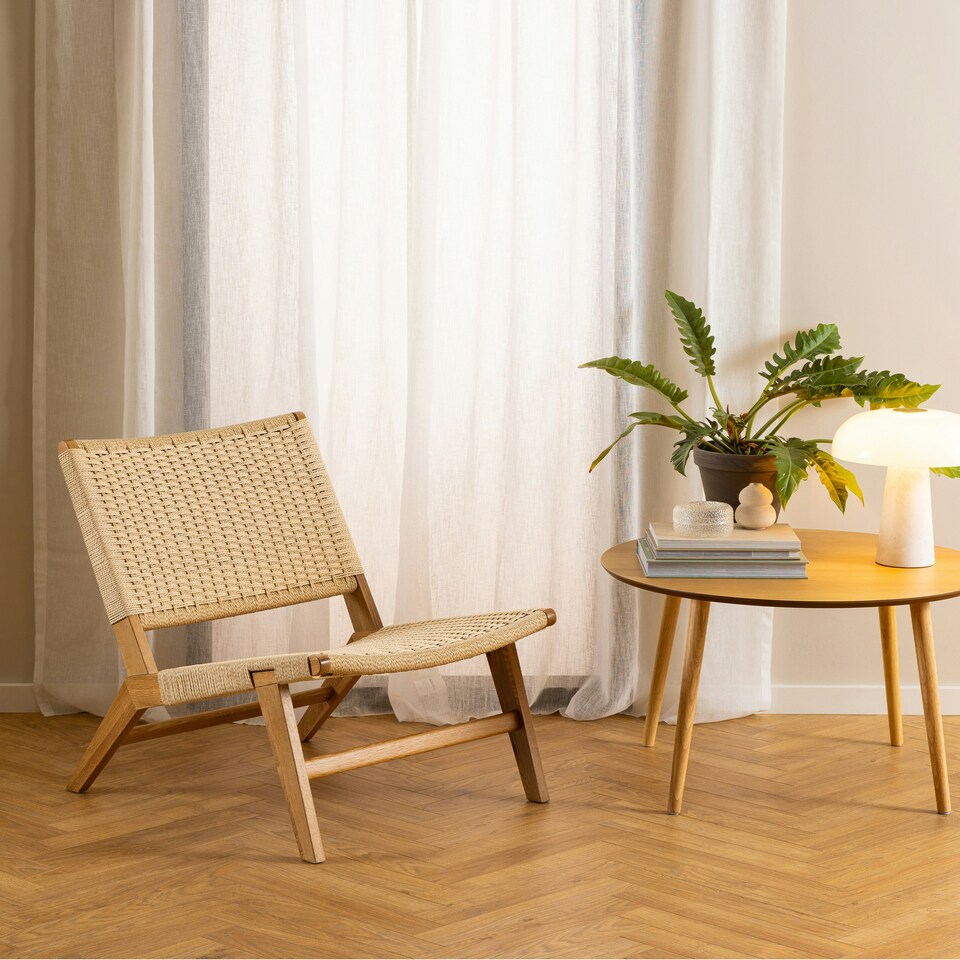 image 1 of Carson Lounge Chair in Off White and Oak