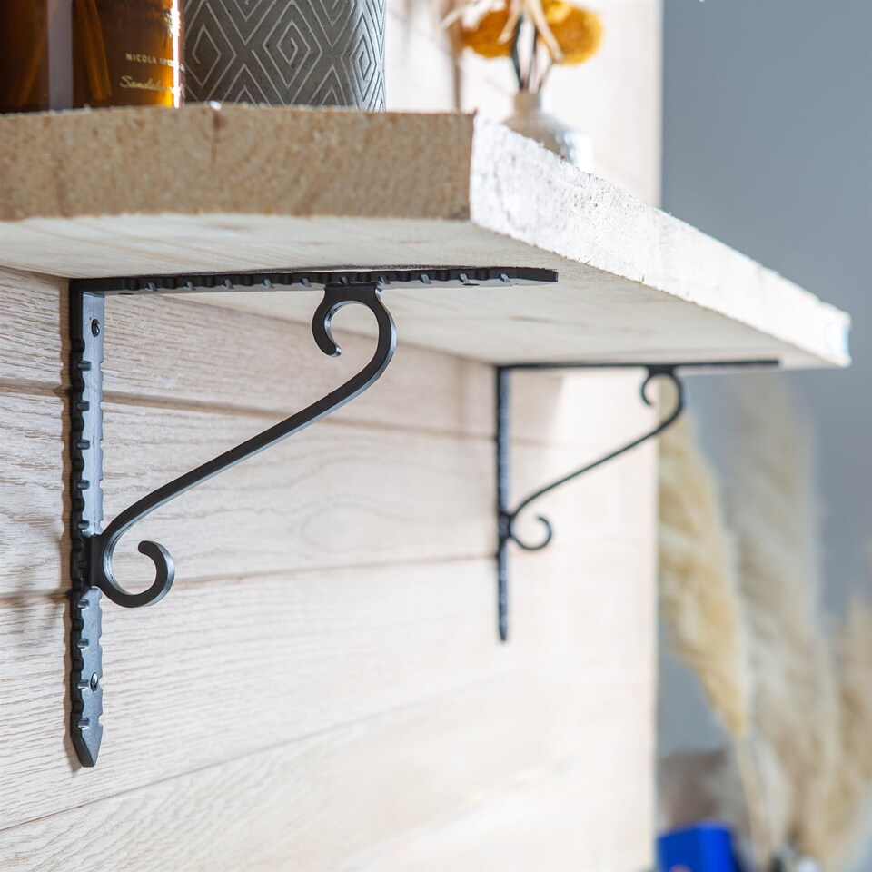 image 1 of Hammer & Tongs Notched Scroll Iron Shelf Bracket - D205mm - Raw