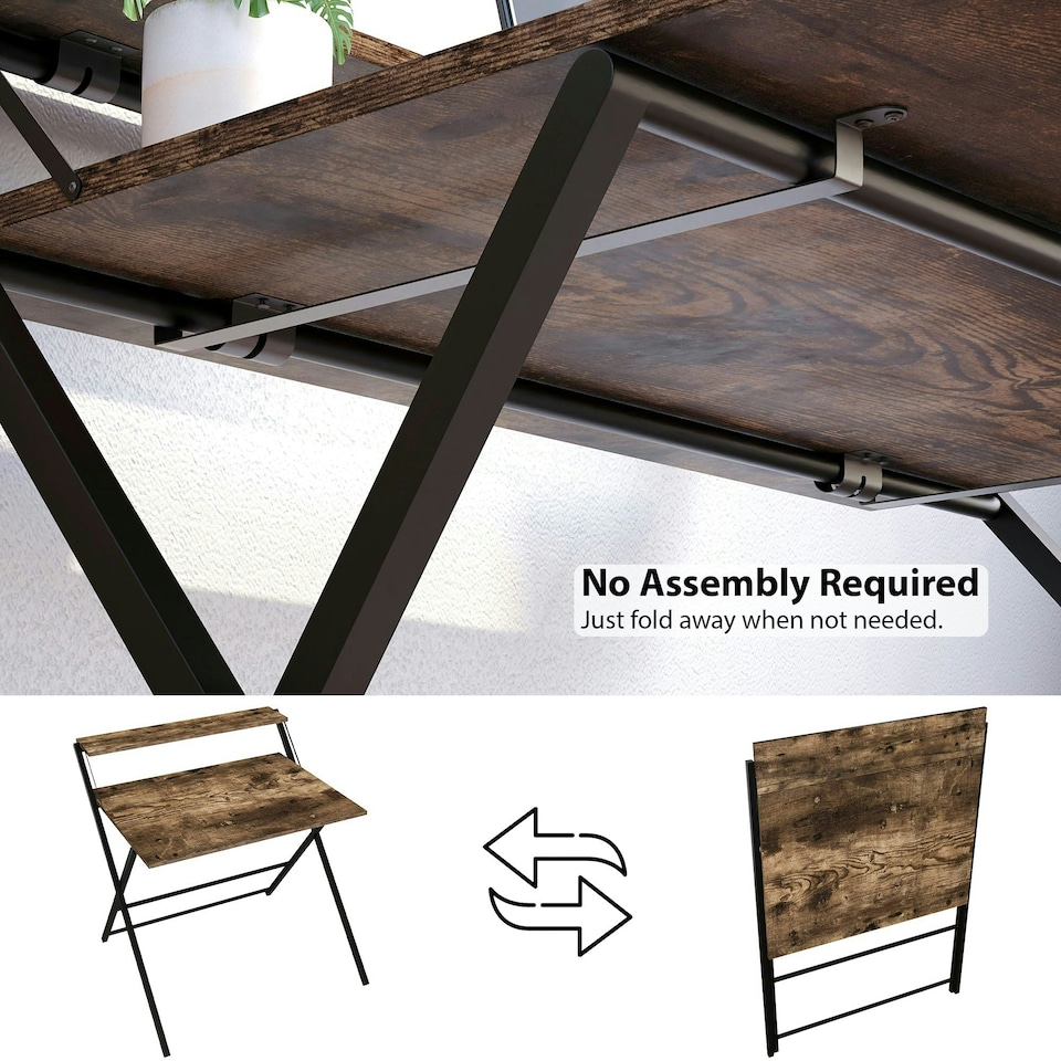 image 1 of Vida Designs Brooklyn Foldable Computer Desk Home Office Workstation, Dark Wood