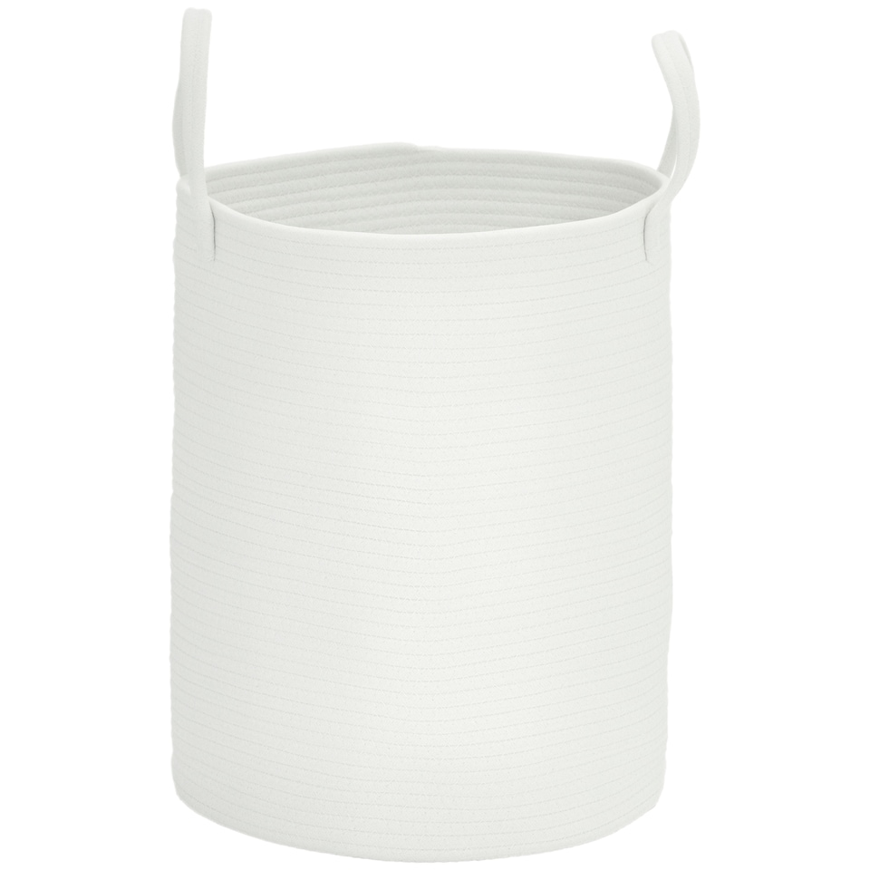 image 1 of HOMCOM 36L Laundry Hamper, Cotton Rope Laundry Basket with Handles, Collapsible Washing Bin, 38 x 45cm, Cream White