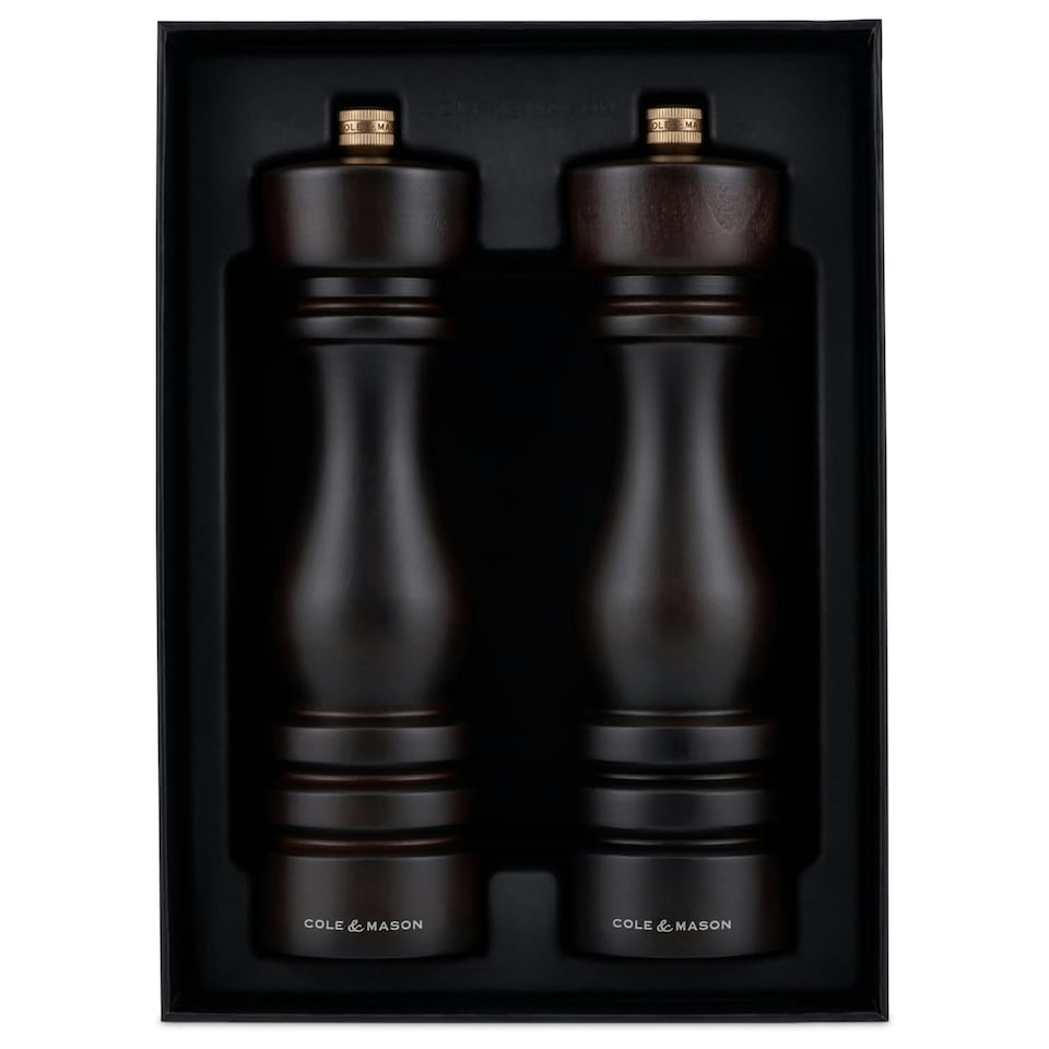image 1 of Cole & Mason London Chocolate Wood Salt & Pepper Mill Set 220mm