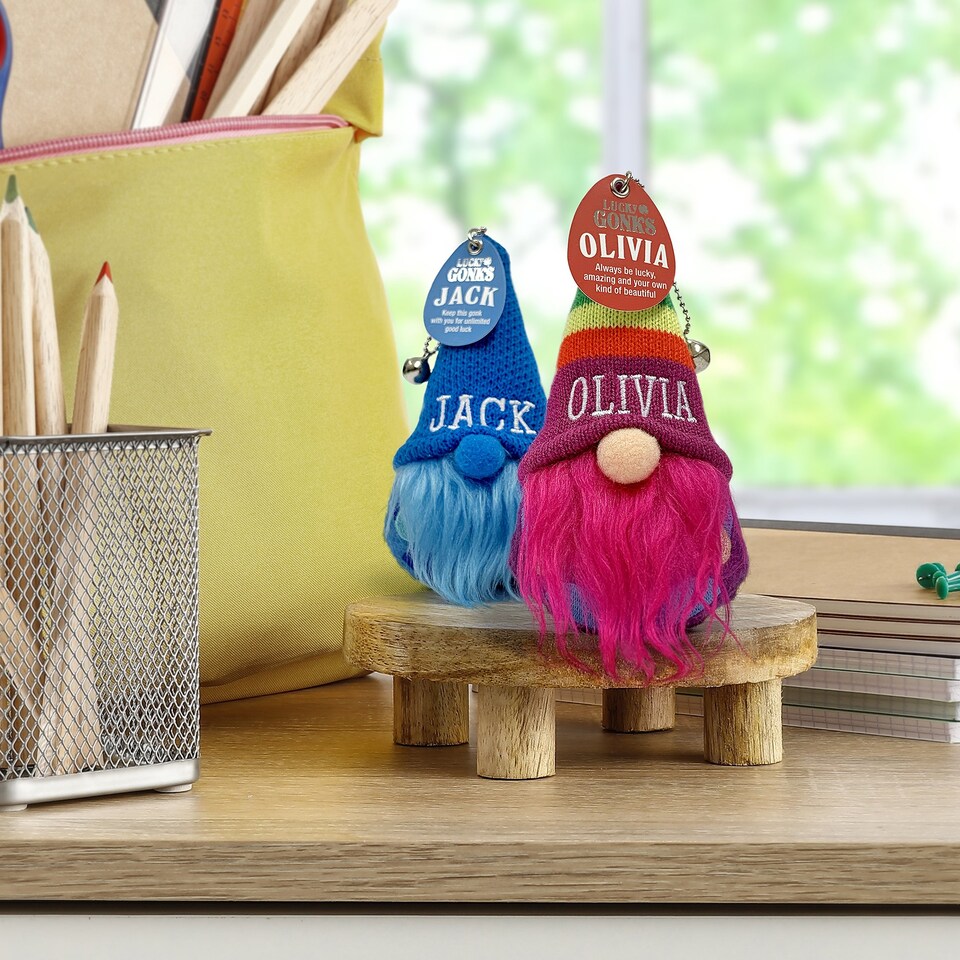 image 1 of Pre-personalised Lucky Gonk Mascot Keyring For Bag Or Backpack - William - 136 Names and Themes Available | Red