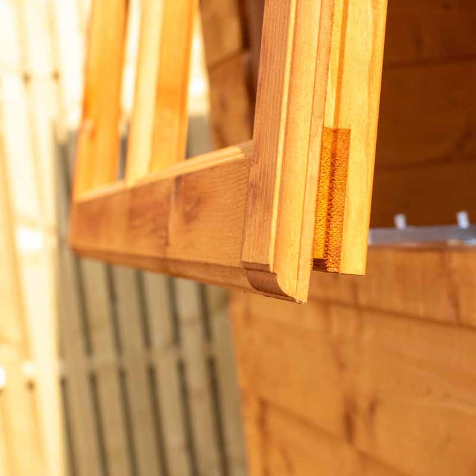 image 1 of Corner Shed Double Doors Tongue and Groove Garden Shed Workshop Approx 7 x 7 Feet - Honey Brown Timber Basecoat | Brown