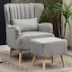 image 2 of Living and Home Modern Wingback Armchair and Ottoman - Grey