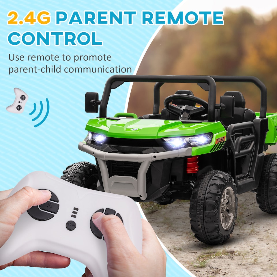 image 1 of HOMCOM 12V 2 Seater Kids Electric Ride-On Car w/ Electric Bucket - Green