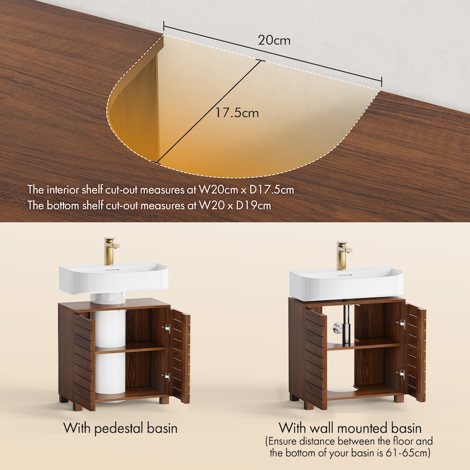 image 1 of Vonhaus Chester Under Sink Bathroom Cabinet in Dark Wood Effect