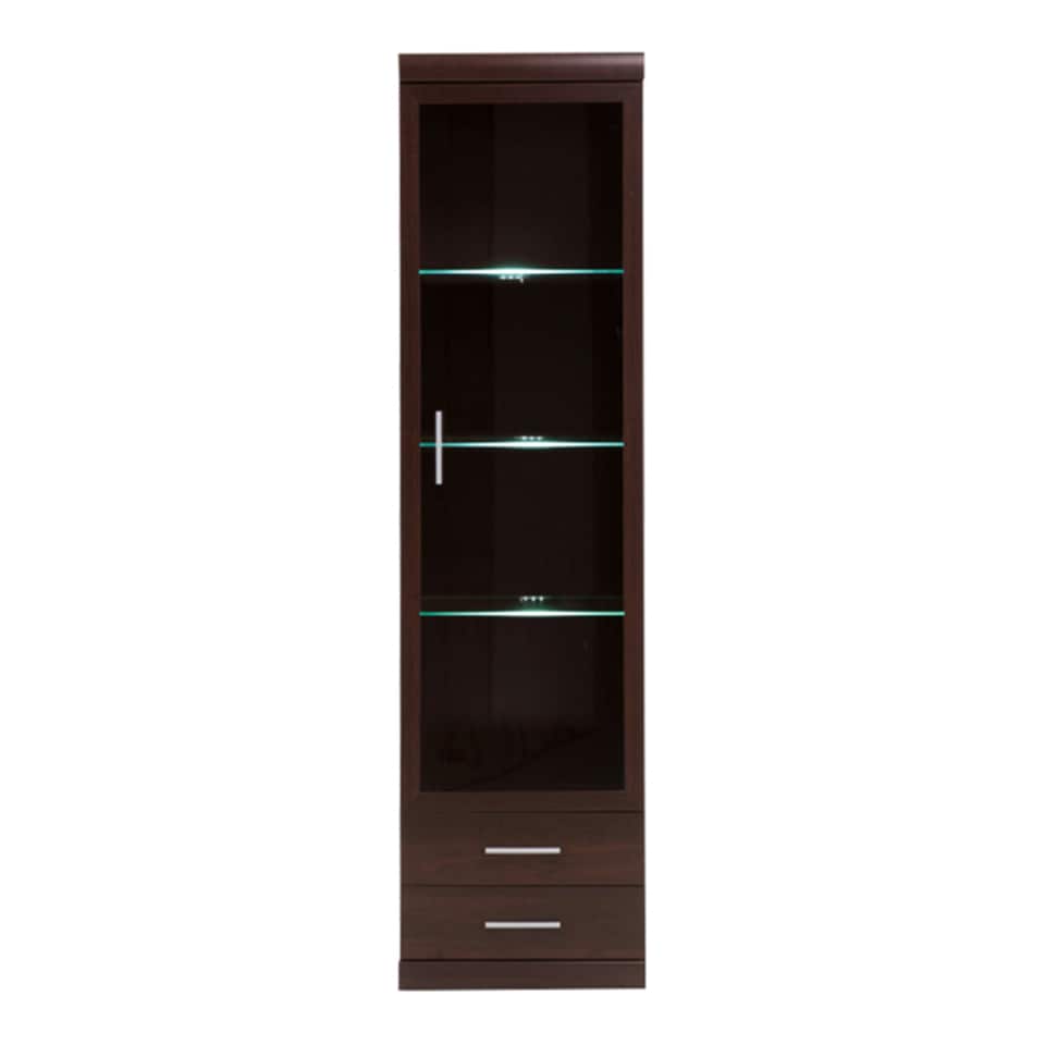 image 1 of Imperial Tall Glazed 1 Door 2 Drawer Narrow Cabinet in Dark Mahogany Melamine