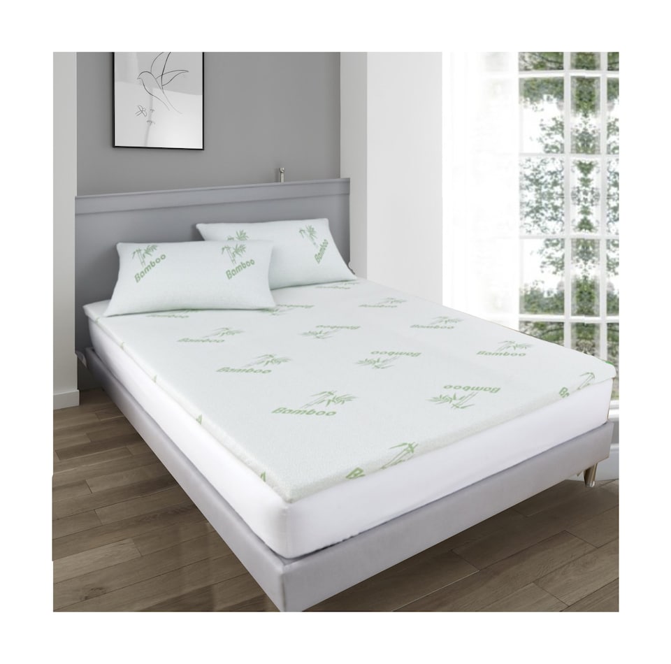 image 1 of Ezysleep Super Soft Bamboo Anti Allergic Memory Foam Mattress Topper 2 Inch | White | White