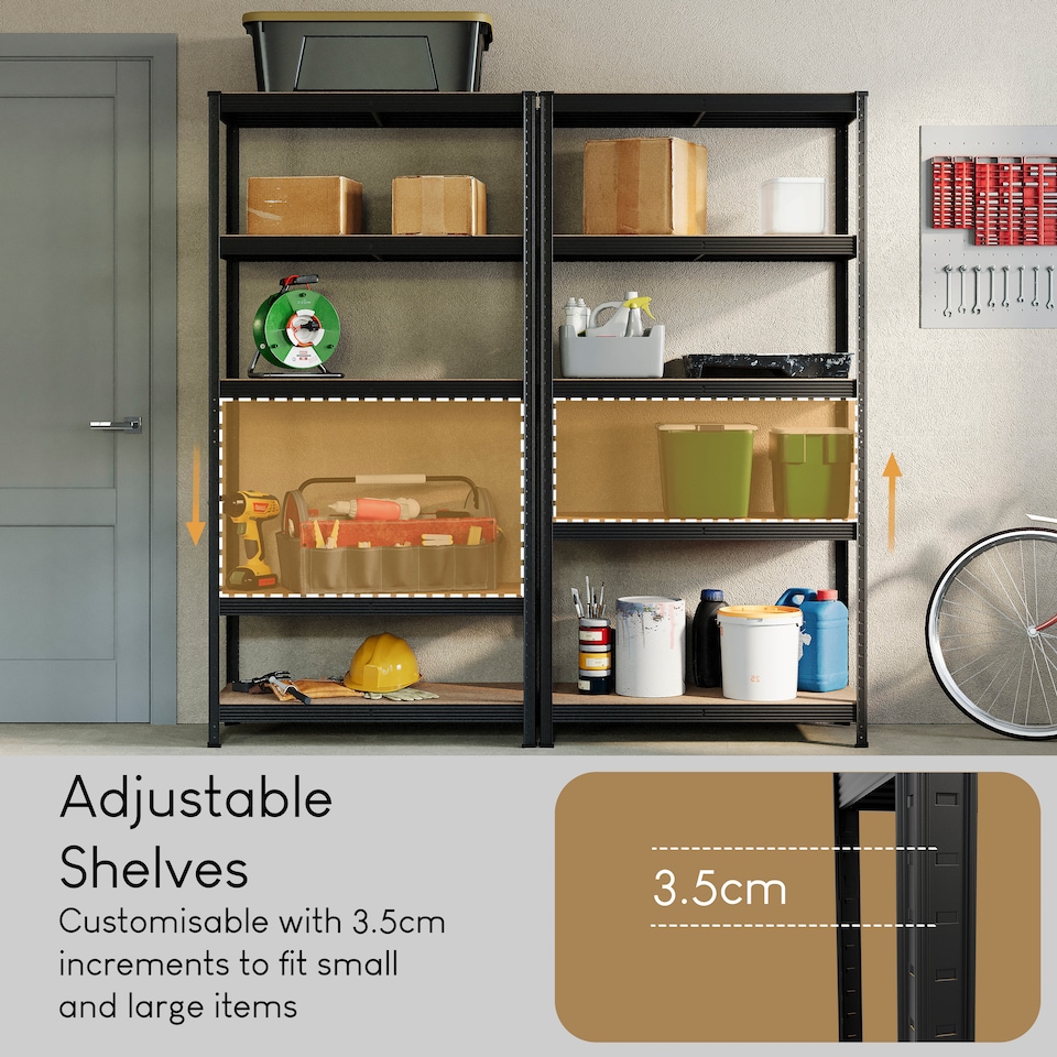 image 1 of Home Vida 5 Tier Large Heavy Duty Garage Shelves Adjustable Steel Shelving Storage Units - Black - Holds Upto 875kg Per Bay - 3 Bays