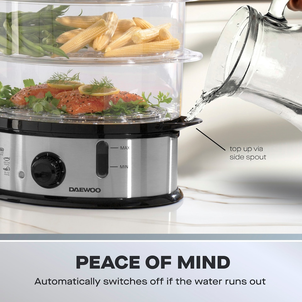 image 1 of Daewoo 9L Capacity, 3 Layer Food Steamer With Rice Bowl