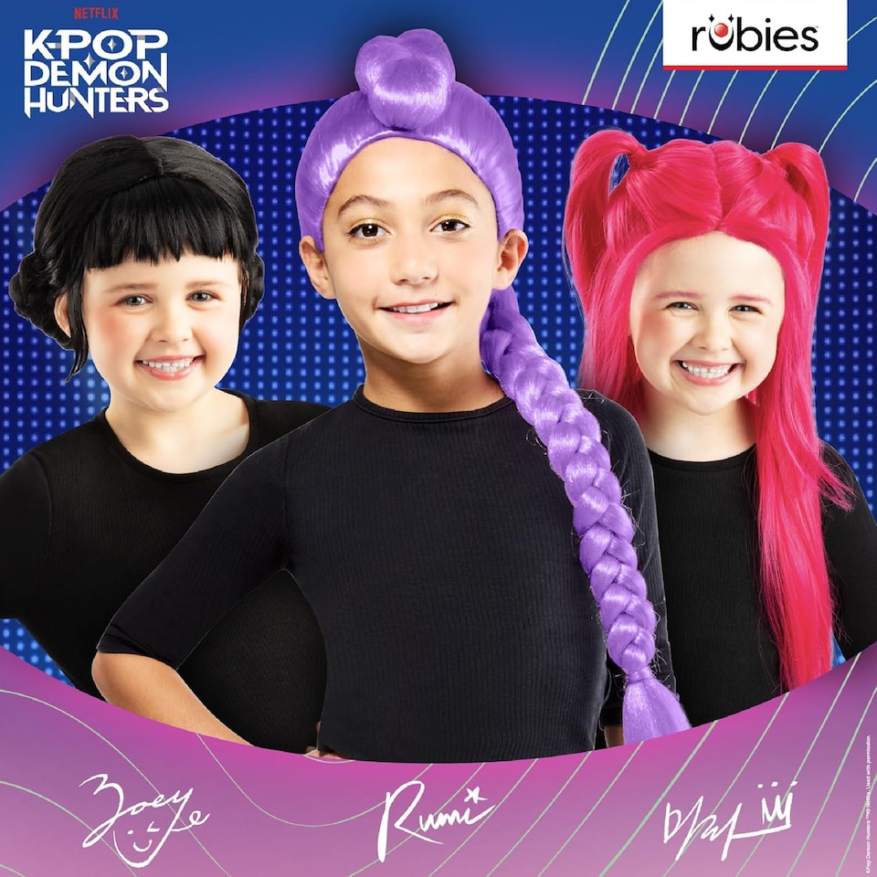 image 1 of Rubie's Official Netflix K-Pop Demon Hunters Rumi Wig | Full Head Coverage | Girls Fancy Dress | Officially Licensed Golden Child Halloween Costume | Kids Sizes