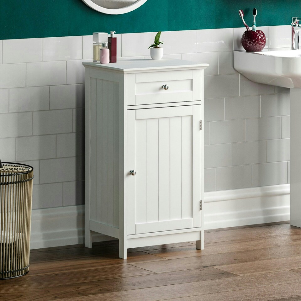image 1 of Bath Vida Priano 1 Door 1 Drawer Freestanding Bathroom Storage Cabinet, White